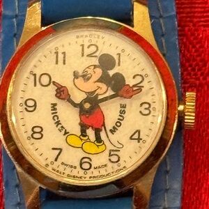 Vintage 1970s Swiss Bradley Walt Disney Mickey Mouse wristwatch W blue band RARE
